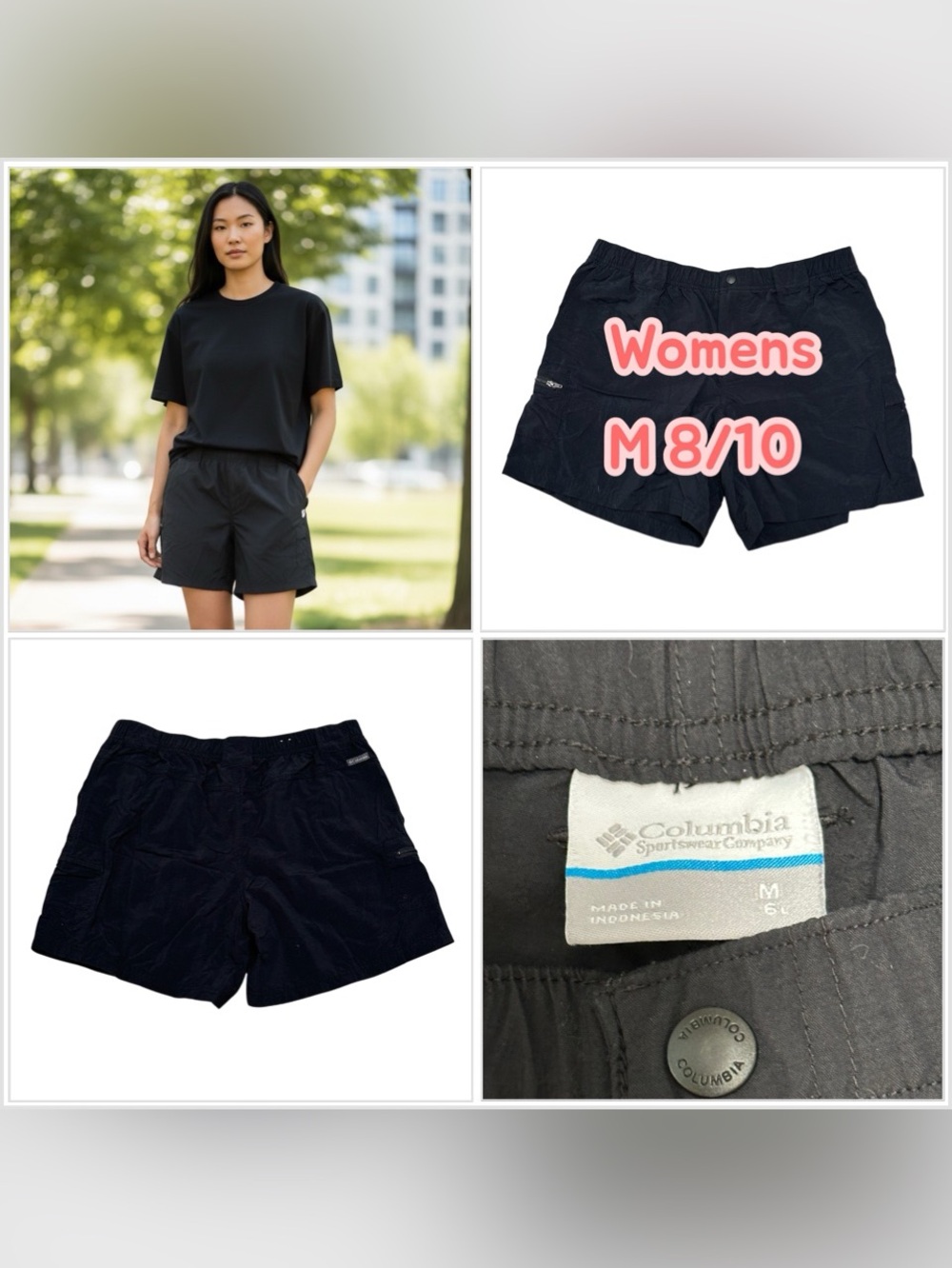 Women's Columbia Medium 8 - 10 Shorts Black 4 Pocket Chino Khakis Stretch Active